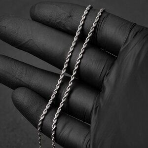 Solid White Gold Plated Heavy 316 Stainless Steel 2MM Twist Rope Chain Necklace